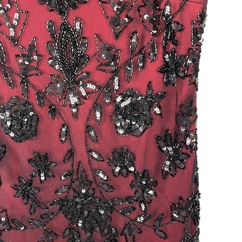 Pisarro Nights Burgundy Mini Dress with Black Sequin Appliqué - Picture 11 of 15